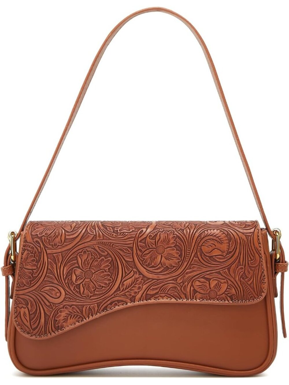 👜Women's Embossed-Brown PU Leather Y2K Shoulder Bag Underarm Crossbody Purse